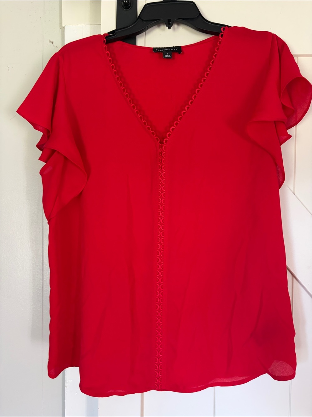 Worthington Red V-Neck Flutter Sleeve Blouse